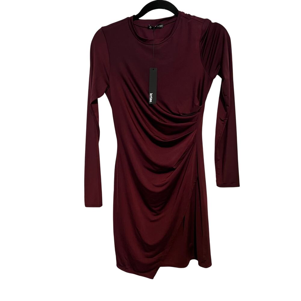 Krisa Wrap Long Sleeve Ruched Waist Mini Dress NWT Size XS